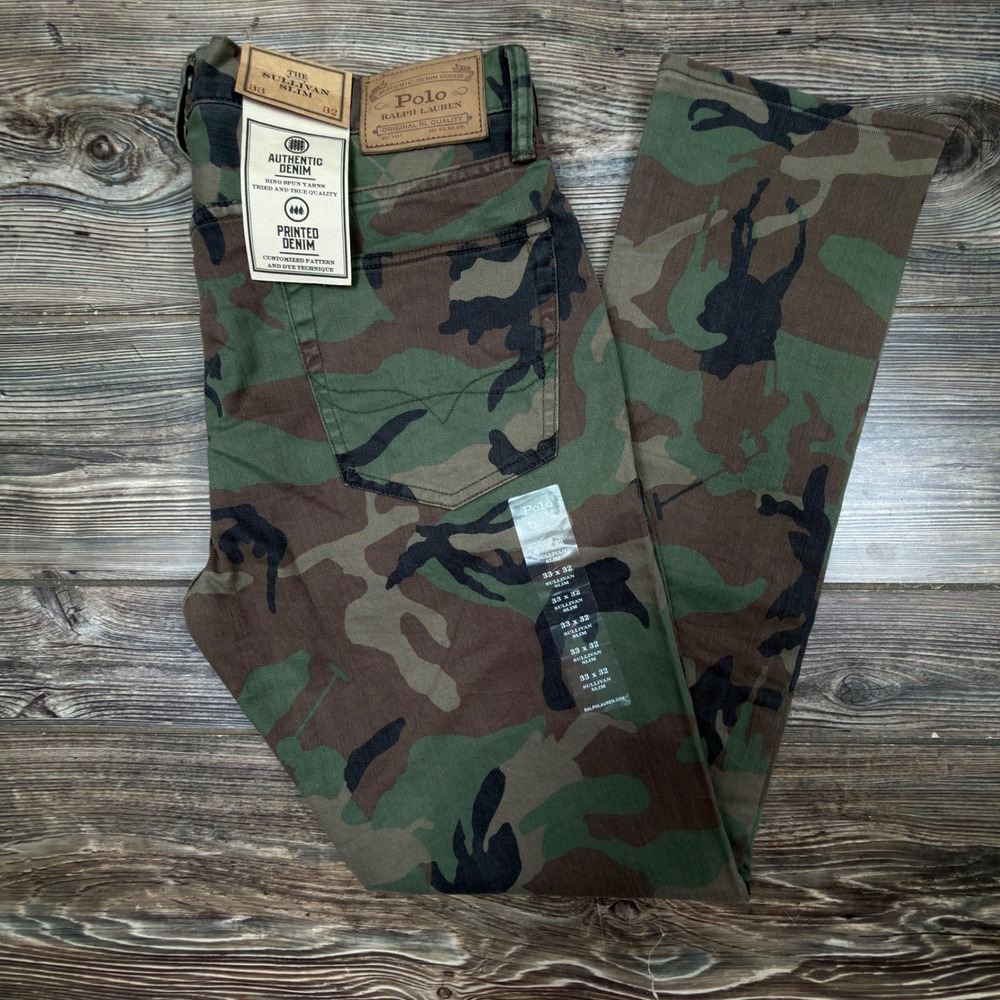 Polo Ralph Lauren Mens 33x32 Sullivan Slim Jeans Camo Printed Denim New